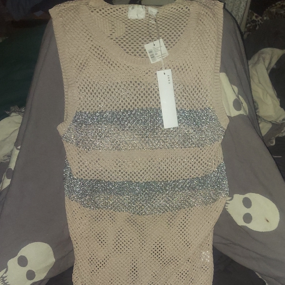 Boho Glam. Trendy Knit Swester Dress. Nwt. ($132) Nude / Silver Mesh.